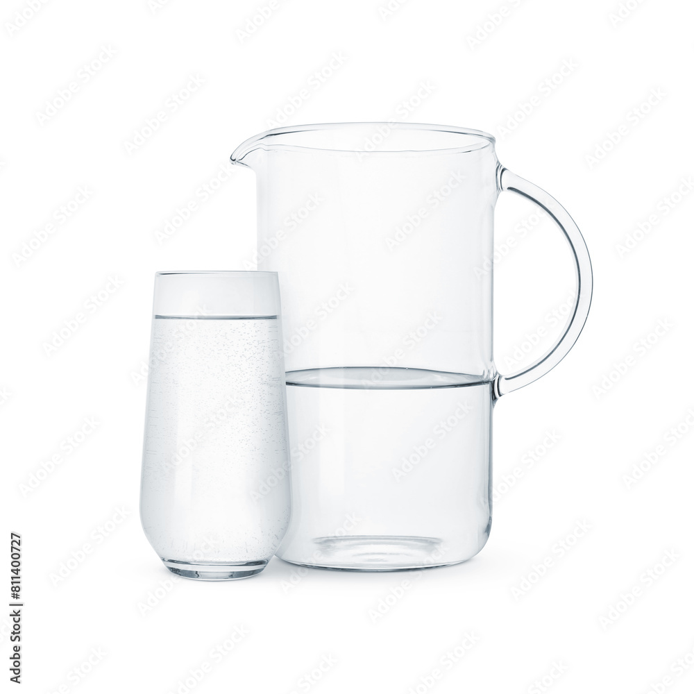 Glass and jug with water isolated on white Glass and jug with water isolated on white