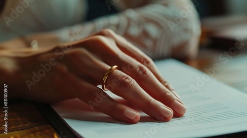Hands of wife  husband signing decree of divorce  dissolution  canceling marriage  legal separation documents  filing divorce papers or premarital agreement prepared by lawyer. Generative AI