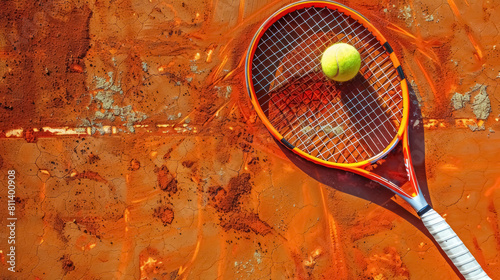 Dynamic Tennis Racket and Ball on the Roland Garros Clay Court Surface, the french open tennis tournament banner