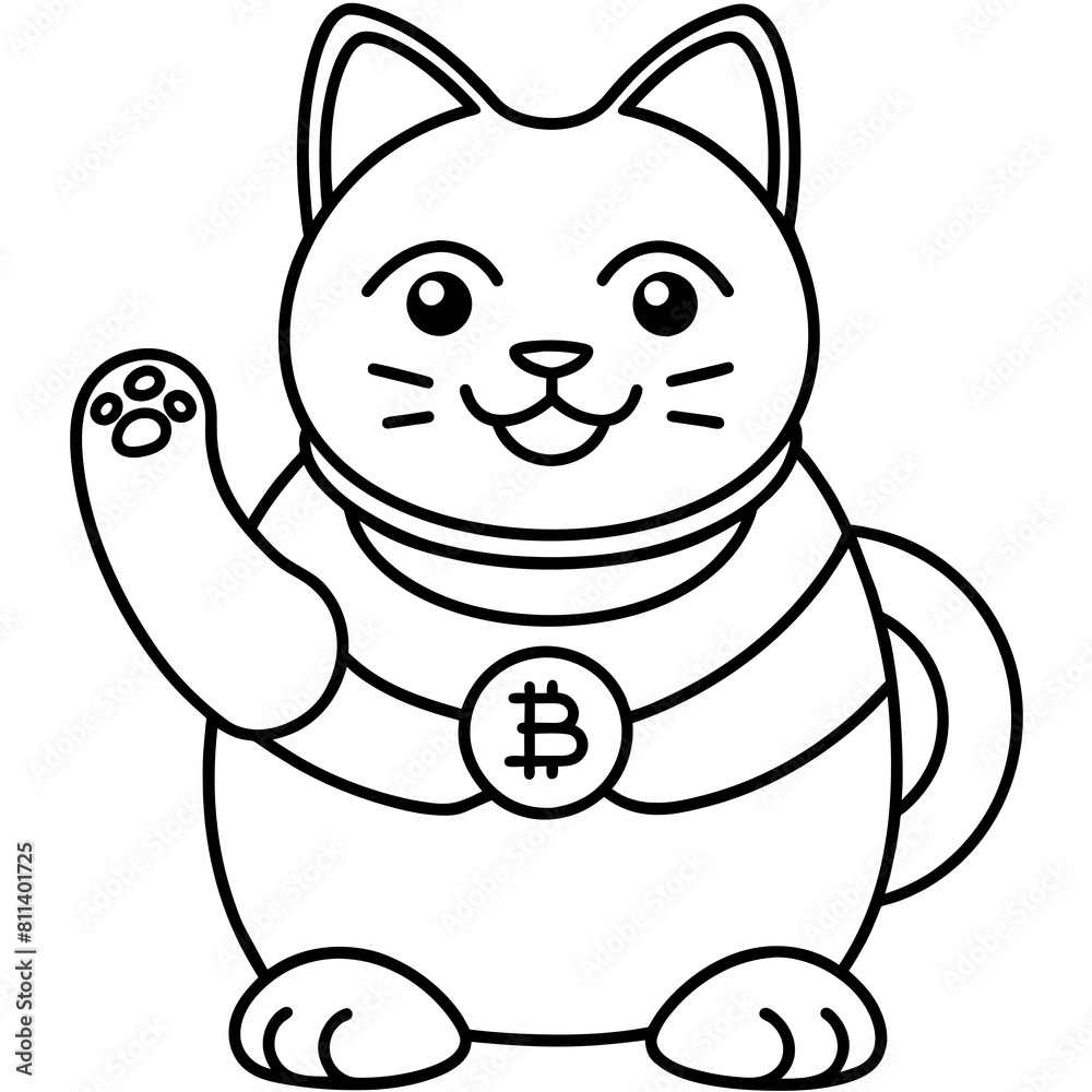 Fototapeta premium Minimalist Maneki Neko Cat Waving Left Hand: Vector Art for Unique Logo Designs