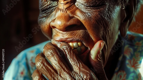 Elderly African-American woman in agony with toothache