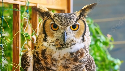 the great horned owl bubo virginianus also known as the tiger owl is native bird to the americas photo