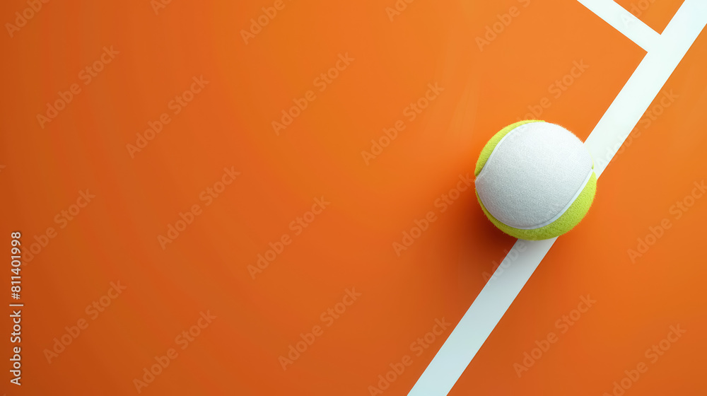 minimalistic tennis concept with ball on vibrant orange court for sports and competition, with copy space for text minimalistic tennis concept with ball on vibrant orange court for sports and competition, with copy space for text