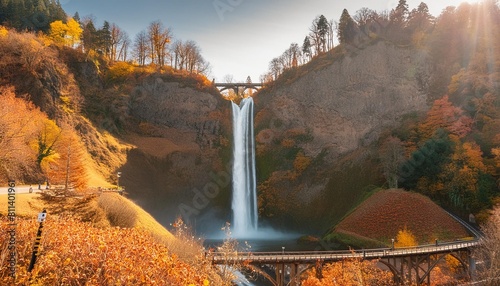 multnomah falls in autumn photo