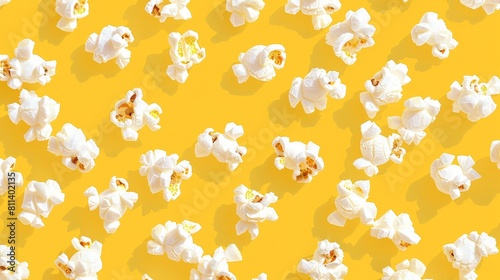 Flat design, iconographic, background of popcorn, white and yellow, wallpaper, photo