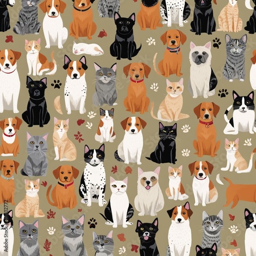 cats and dogs seamless pattern background photo