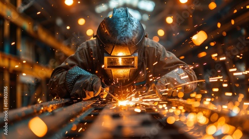 Sparks and craftsmanship on display: a skilled welder at work photo