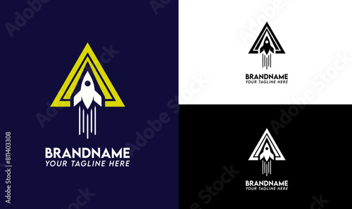 Triangular Rocket Logo Template for Tech Startups
