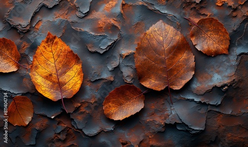 Autumn leaves on a brown texture background.