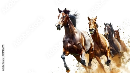 Racing  background  horses  racetrack isolated on white background