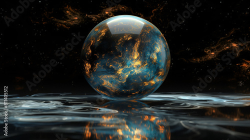 Abstract concept photo with planet earth, glow, stars and water