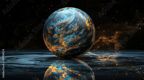 Beautiful smooth glass elegant magic ball in the form of an abstract planet earth photo