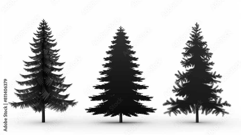 Christmas tree silhouette, on a white background vector 3D avatars set vector icon, white background, black colour icon