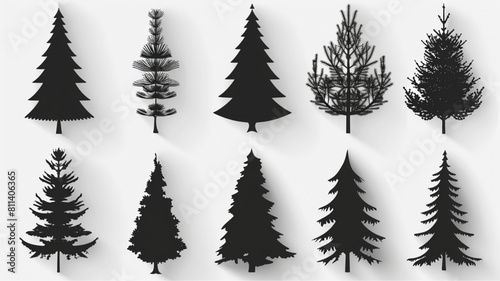 Christmas tree silhouette  on a white background vector 3D avatars set vector icon  white background  black colour icon