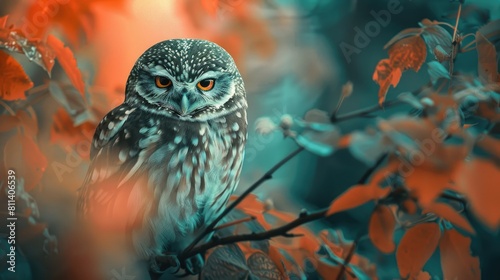 Small owl on vibrant natural backdrop Athene noctua photo