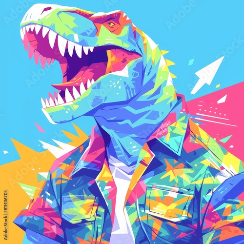 vector pop art dinosaur  colorful  simple design with flat colors on a vibrant background