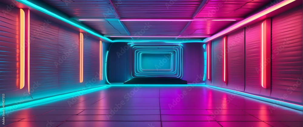 Futuristic corridor with neon lights Futuristic corridor with neon lights