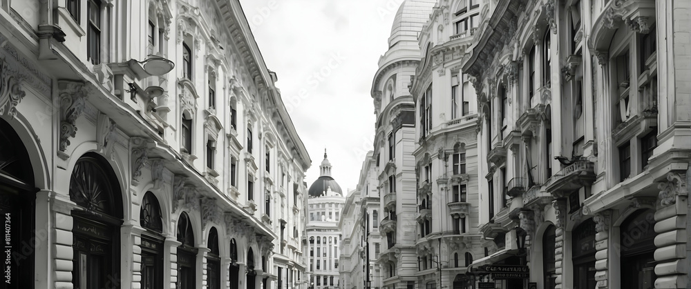 Classic European architecture in monochrome