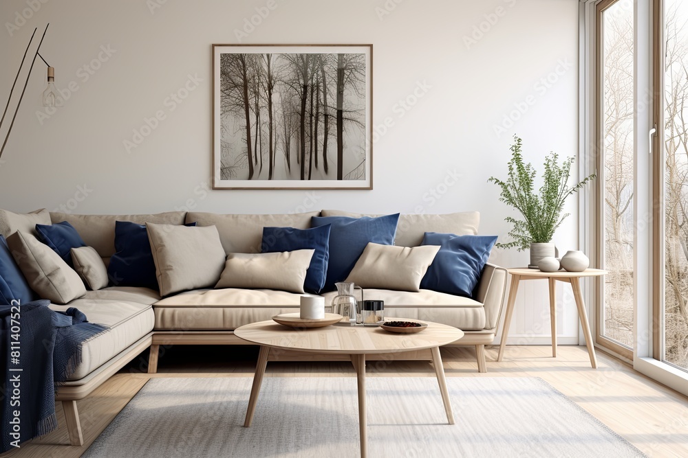 Obraz premium Furniture Couch and coffee table in living room with plant