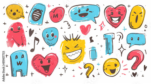 Doodle expressions sign. Comic emotion effects, Manga hand drawn color decorative emoticons elements