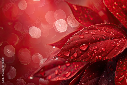 beautiful fresh red wallpaper desktop with curved plants and droplets of water 