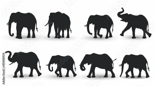 elephant black silhouette  on white background  isolated  vector 3D avatars set vector icon  white background