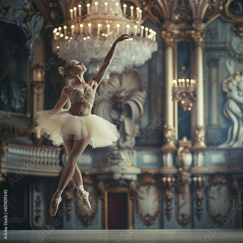 Elegant Ballet Dancer Performing in Opulent Theater