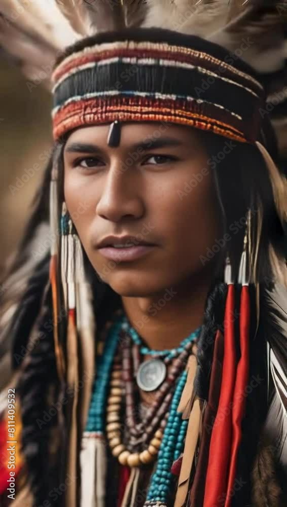 A young Native American man in traditional attire outdoors award winn A young Native American man in traditional attire outdoors award winn
