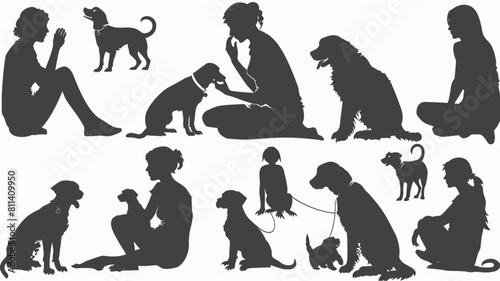  housewife playing with dog silhouette on white background vector 3D avatars set vector icon