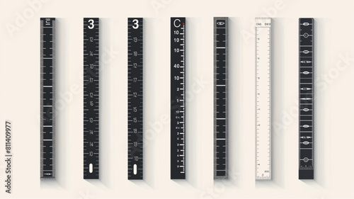 
Inch and metric rulers. Centimeters, inches and foot, yard and millimeter unit measuring scale. Precision imperial measurement of ruler tools 3D avatars set vector icon, white background photo