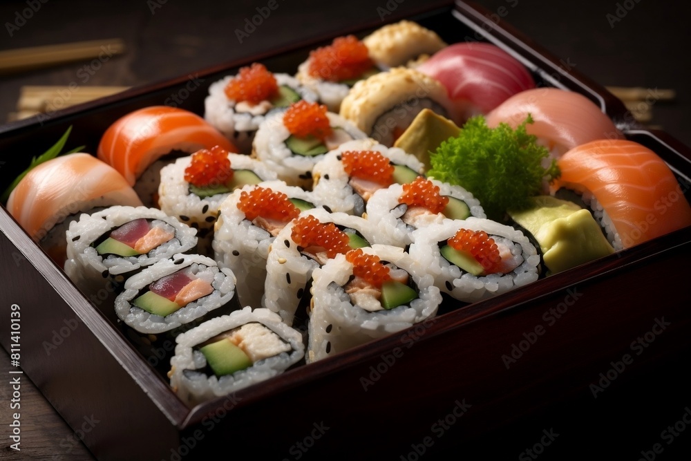 Assorted Sushi Rolls with Soy Sauce and Chopsticks
Assorted Sushi Rolls with Soy Sauce and Chopsticks