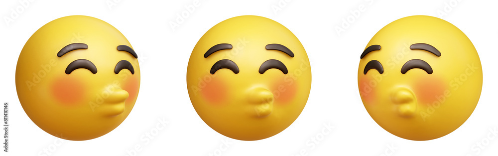 Kissing face with close eyes three-dimensional emoji isolated on transparent background. 3D rendering Kissing face with close eyes three-dimensional emoji isolated on transparent background. 3D rendering