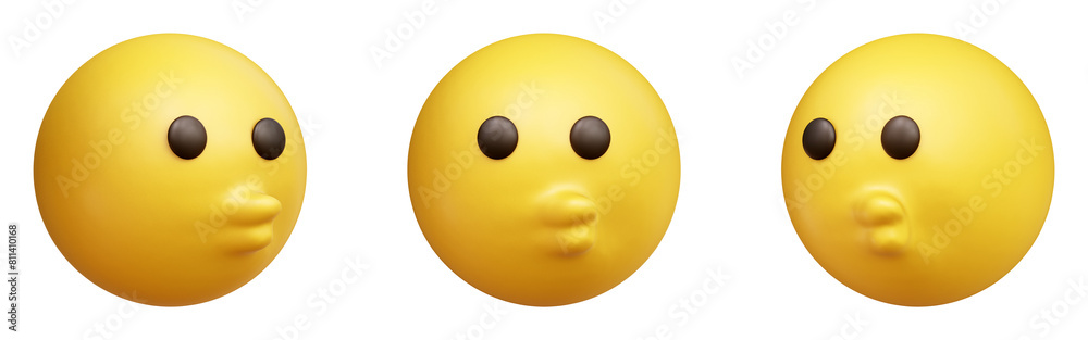 Kissing face three-dimensional emoji. Puckered lips emoticon isolated on transparent background. 3D rendering Kissing face three-dimensional emoji. Puckered lips emoticon isolated on transparent background. 3D rendering