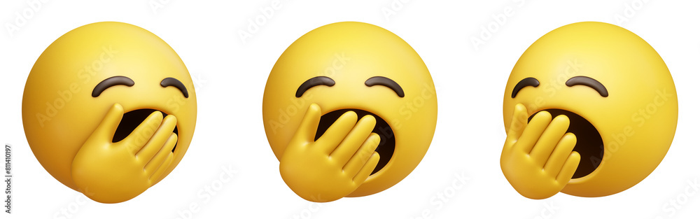 Yawning face three-dimensional emoji. Tired or bored emoticon isolated on transparent background. 3D rendering Yawning face three-dimensional emoji. Tired or bored emoticon isolated on transparent background. 3D rendering