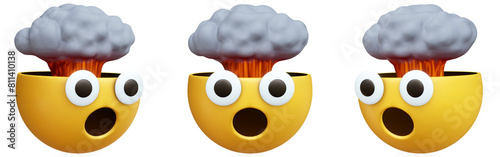 Mind blown or exploding head three-dimensional emoji isolated on transparent background. 3D rendering