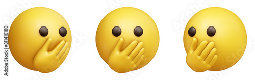 Cuadro en lienzo Face with open eyes and hand over mouth three-dimensional emoji