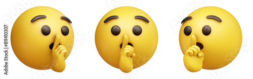 Canvastavla Shushing face three-dimensional emoji isolated on transparent background