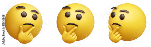 Thinking face three-dimensional emoji. Puzzled or pondering face emoticon isolated on transparent background. 3D rendering