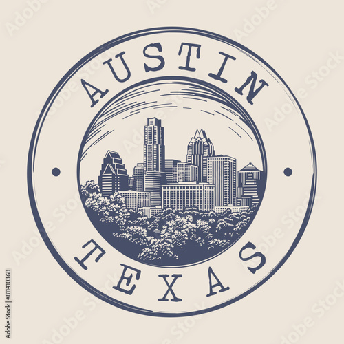 Austin, Texas Stamp City Postmark. Silhouette Postal Passport. Round Vector Icon. Vintage Postage Design.	
 photo