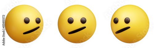 Face with diagonal mouth three-dimensional emoji. Unimpressed emoticon isolated on transparent background. 3D rendering photo