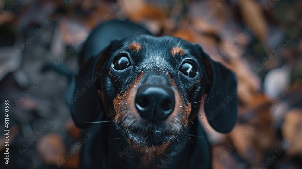 cute dachshund looking up at the camera
