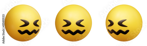 Confounded face three-dimensional emoji. Discomfort emoticon isolated on transparent background. 3D rendering photo