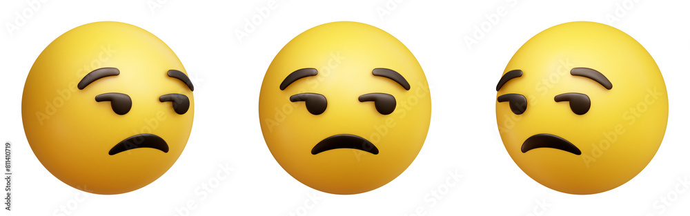 Unamused face three-dimensional emoji. Dissatisfied emoticon isolated on transparent background. 3D rendering Unamused face three-dimensional emoji. Dissatisfied emoticon isolated on transparent background. 3D rendering