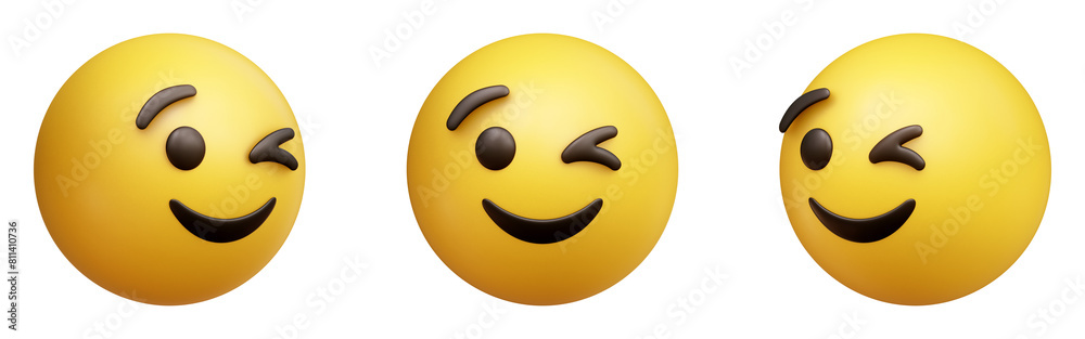 Winking face three-dimensional emoji isolated on transparent background. 3D rendering Winking face three-dimensional emoji isolated on transparent background. 3D rendering
