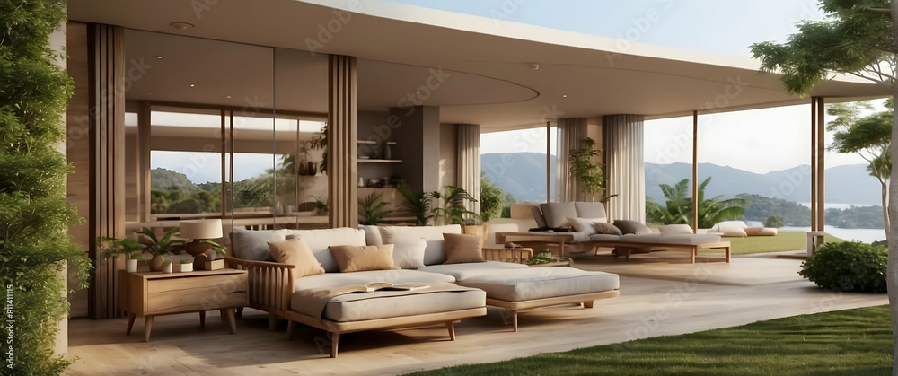 Modern living room overlooking the sea Modern living room overlooking the sea