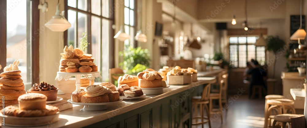 Cozy bakery interior with fresh pastries