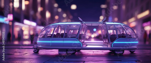 Futuristic autonomous pod car on city street photo