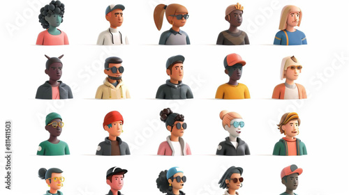 people in flat style on white background vector 3D avatars set vector icon, white background, black colour icon