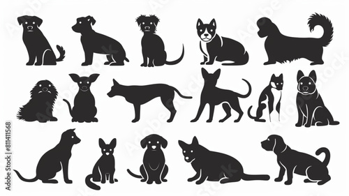 pets set black silhouette isolated vector 3D avatars set vector icon, white background, black colour icon