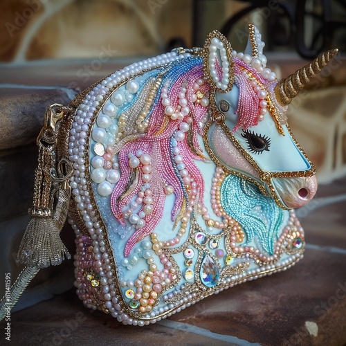 Una preciosa mochila de alta moda, con un bello unicornio photo